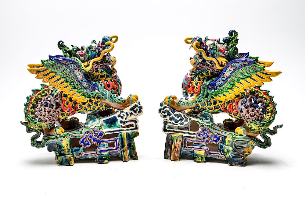 Appraisal: Chinese Koji Cochin Pottery Dragon Figures Pair of Chinese or