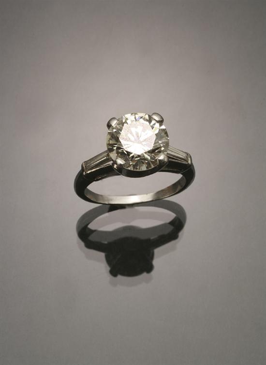 Appraisal: Platinum Solitaire Diamond Ring Set with one round brilliant-cut diamond