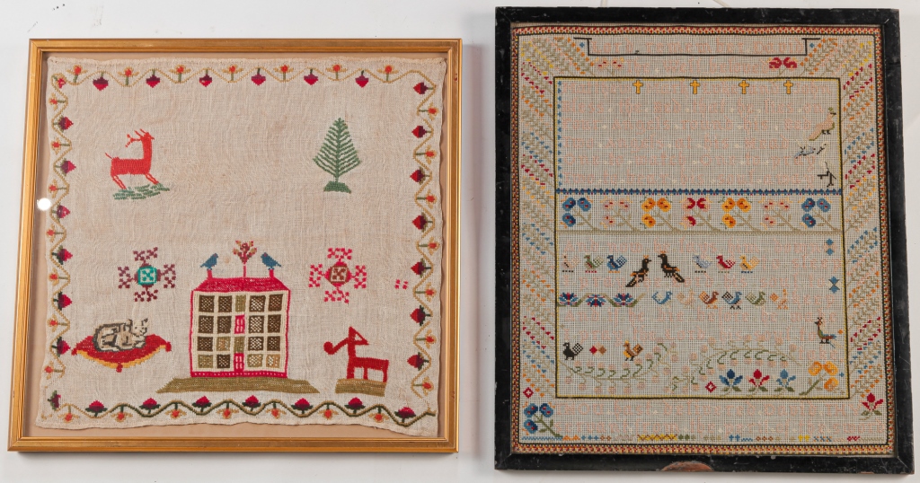 Appraisal: TWO SAMPLERS Probably American nd half th century cotton on