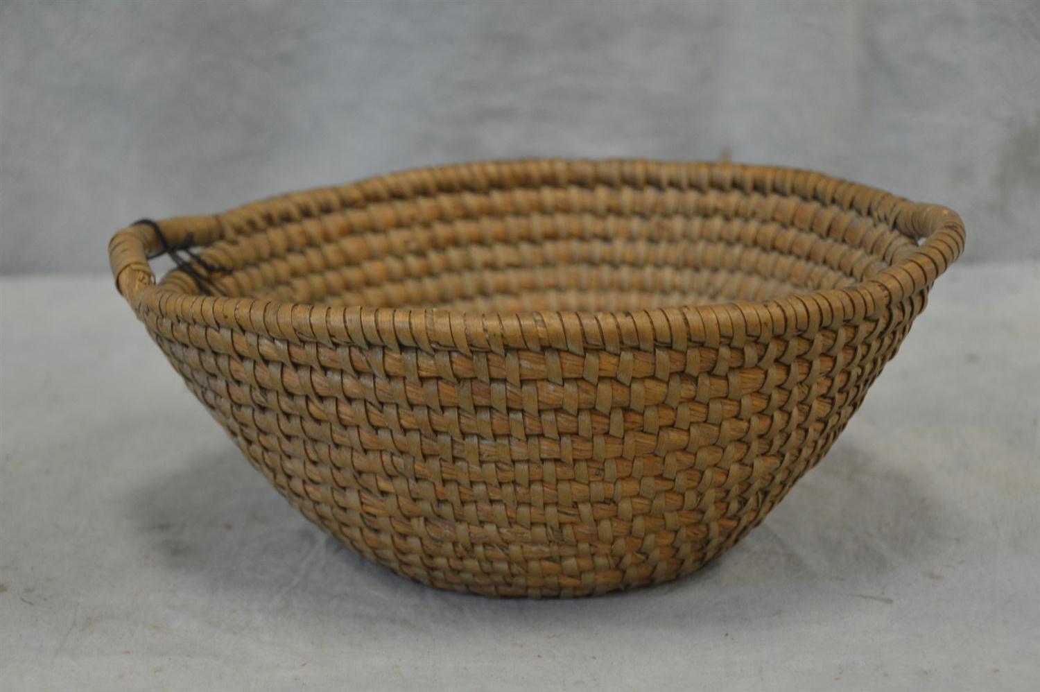 Appraisal: Rye straw basket with woven in double handles x -