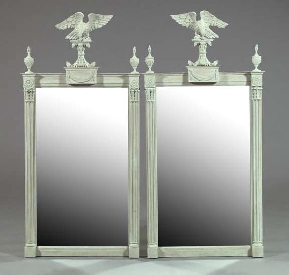 Appraisal: Pair of English Upright Carved and Pale Matte Gray-Painted Wood