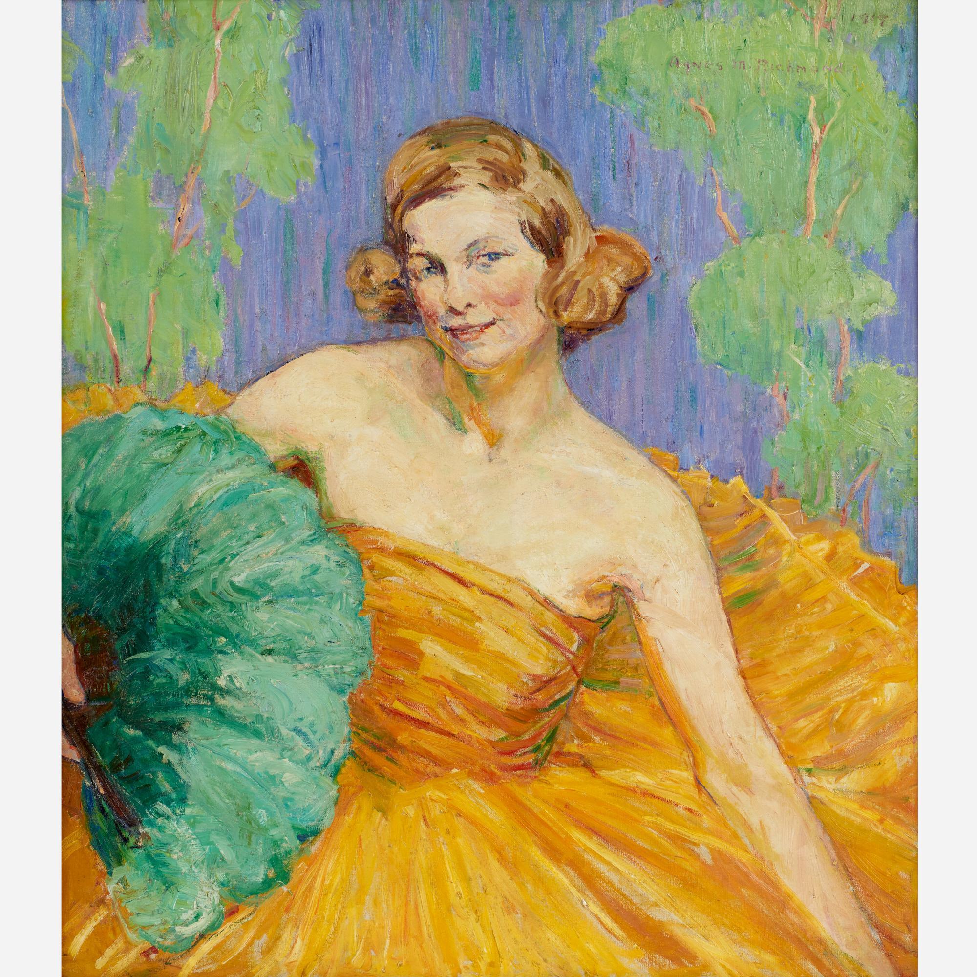 Appraisal: AGNES MILLEN RICHMOND YOUNG WOMAN WITH FAN OIL CANVAS Agnes