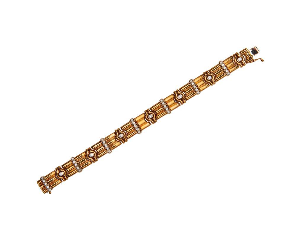 Appraisal: K Gold and Diamond Bracelet the fancy-link bracelet set throughout