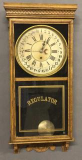 Appraisal: Oak Calendar Regulator Clock Oak calendar regulator clock by Sessions