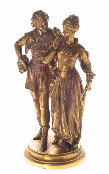 Appraisal: A French gilt bronze figural group of a courting couple