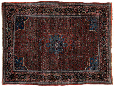 Appraisal: Bijar rug blue central medallion with pendants related corner work