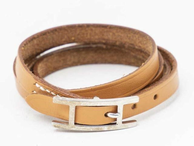 Appraisal: Hermes Hapi Triple Tour wrap bracelet brown leather strap with