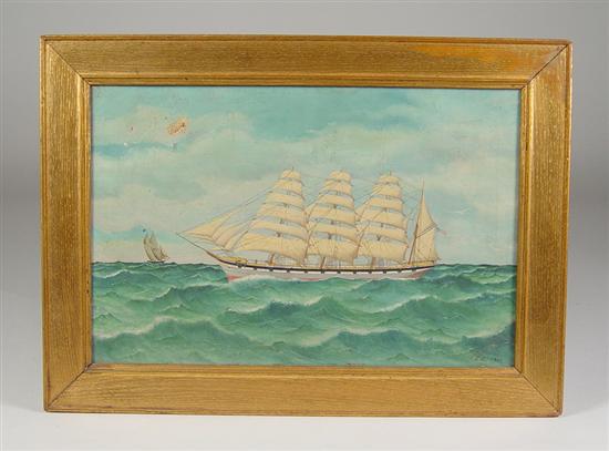 Appraisal: American Marine Painting Oil on canvas Full rigged three-masted schooner