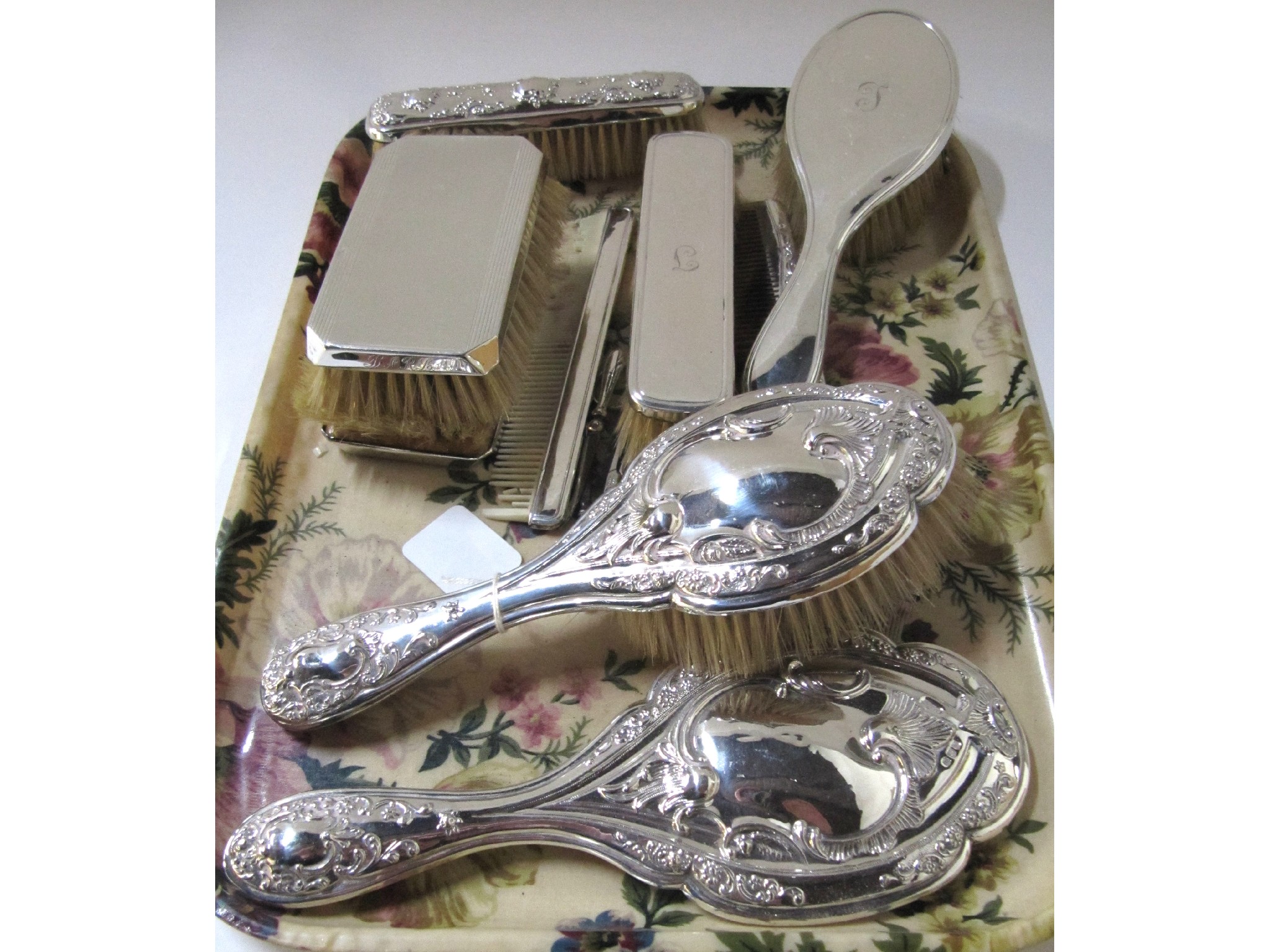 Appraisal: A lot comprising assorted silver dressing table brushes and mirrors