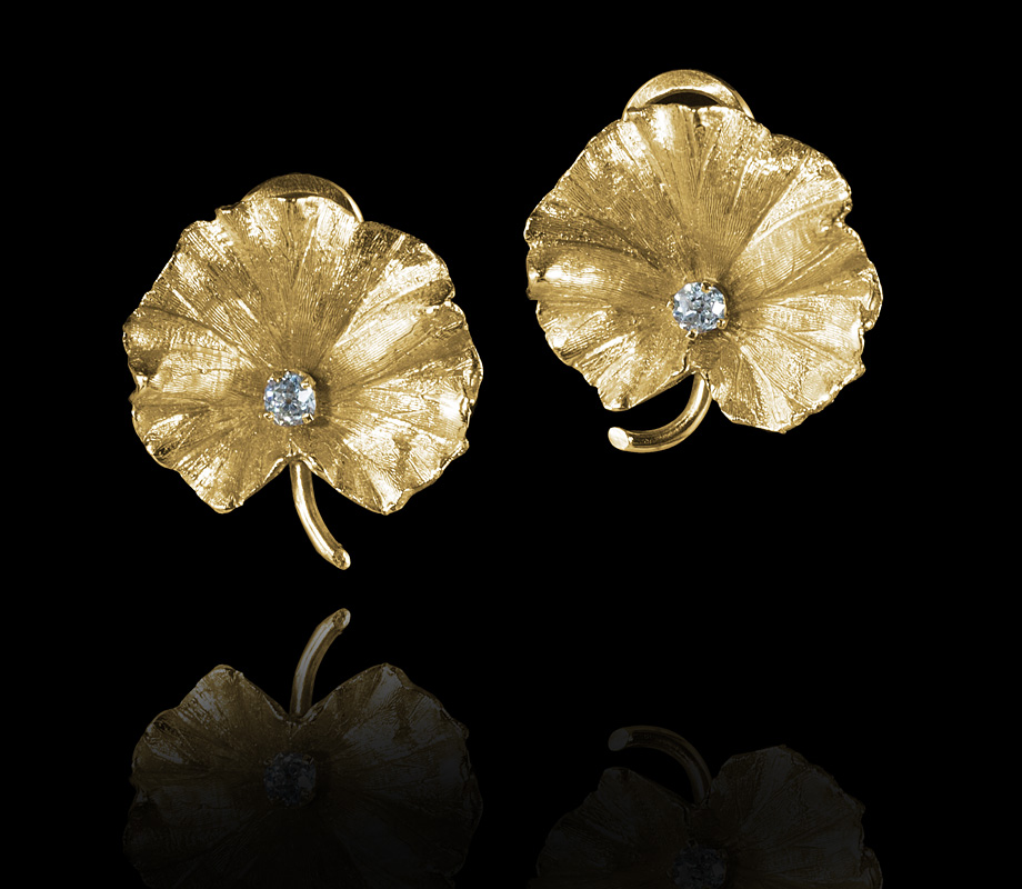 Appraisal: K LEAF FORM OLD MINE CUT DIAMOND EARRINGS K yellow