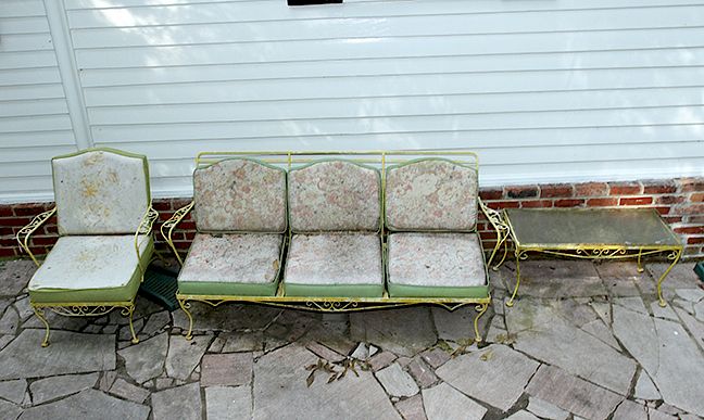 Appraisal: Yellow Iron Patio Set A three piece iron patio set