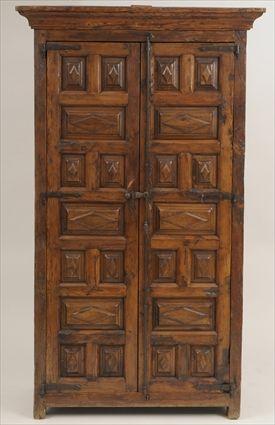 Appraisal: Spanish Baroque-Style Pine Cupboard with Wrought-Iron Hardware x in