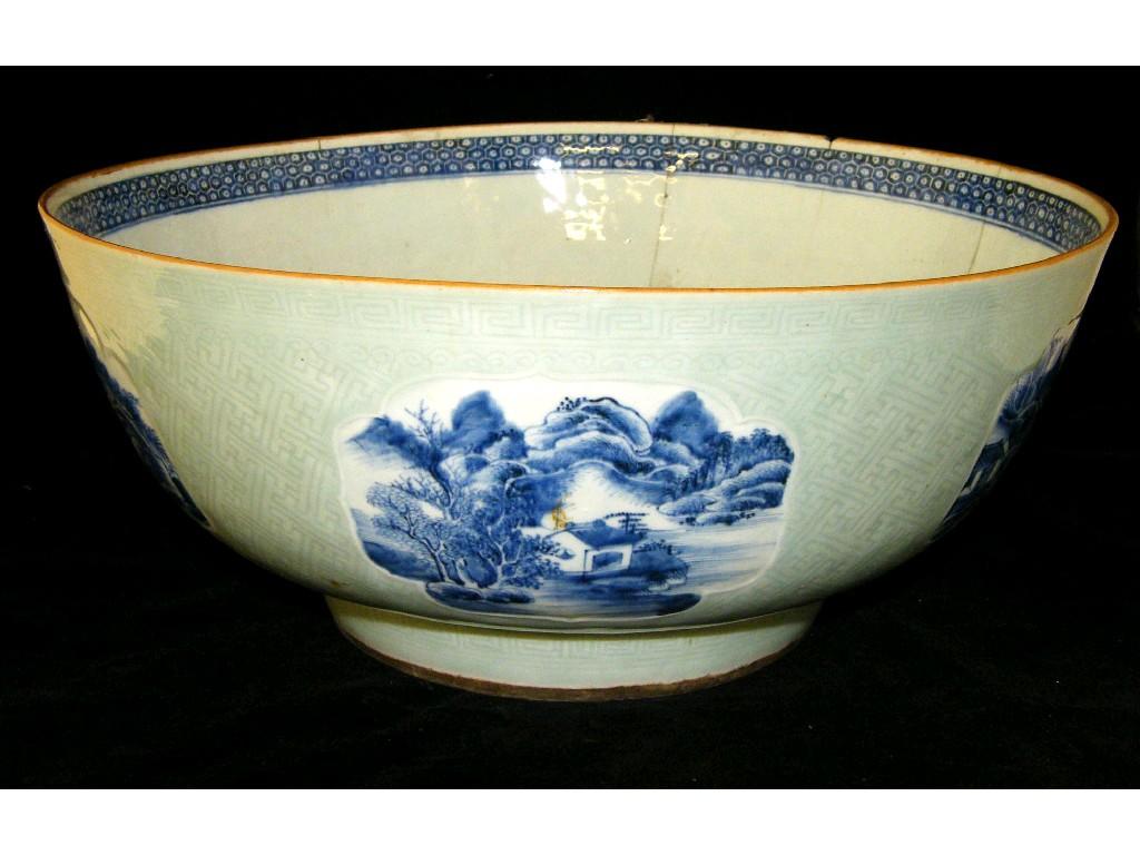 Appraisal: Large th century blue and white Chinese porcelain punch bowl