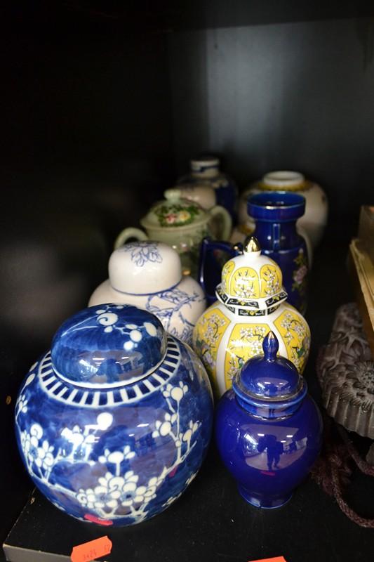 Appraisal: PART SHELF OF DECORATIVE ORIENTAL VASES AND GINGER JARS