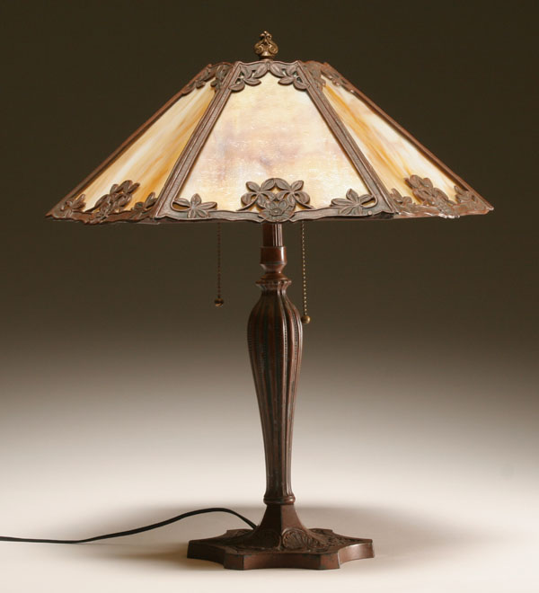 Appraisal: Salem Bros six panel slag glass lamp shell and floral