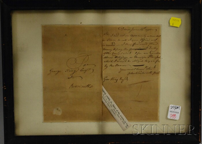 Appraisal: Framed June John Wentworth Handwritten Note to George King Esq