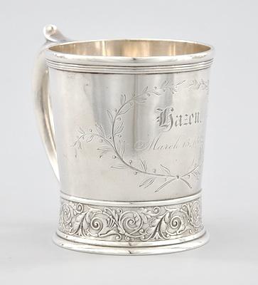 Appraisal: A Sterling Silver Mug Mug has a band of scrolling