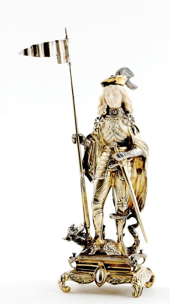 Appraisal: German vermeil silver and ivory figure of St George and