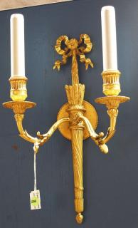 Appraisal: Pair of Louis XVI style ormolu sconces Pair of Louis