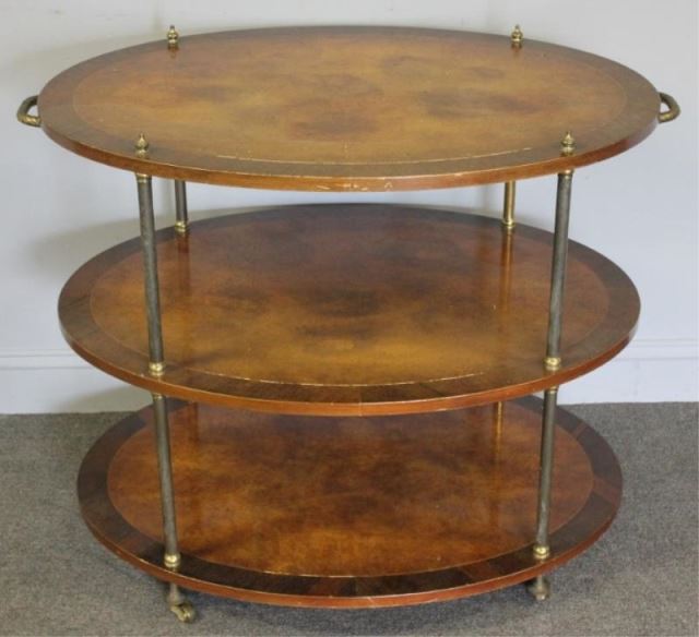 Appraisal: Custom Mahogany Tier Trolley Burled and rosewood with brass trim