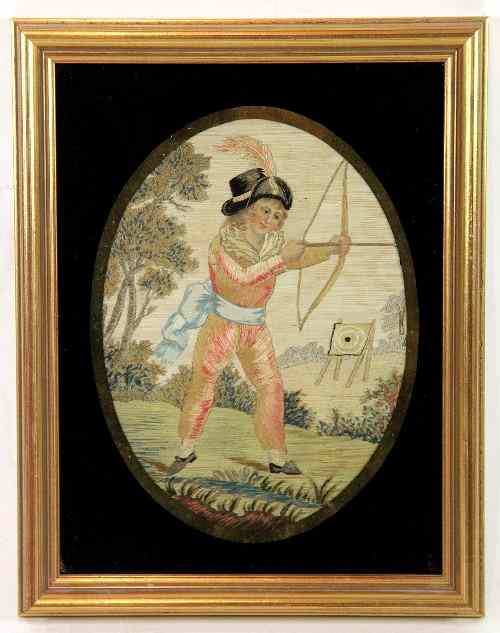 Appraisal: A late th Century needlework picture Young Archer a boy