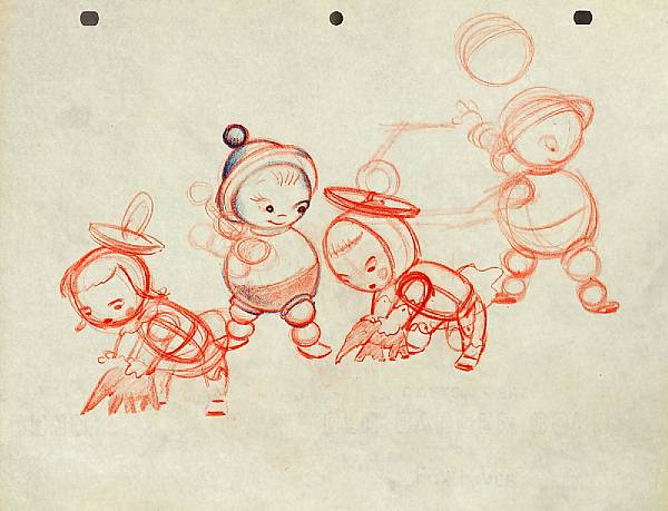 Appraisal: Sixteen preliminary drawings of various characters red pencil on paper