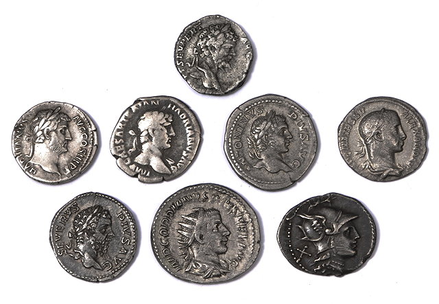 Appraisal: EIGHT ROMAN SILVER COINS Hadrian Sep Severus Gordian III and