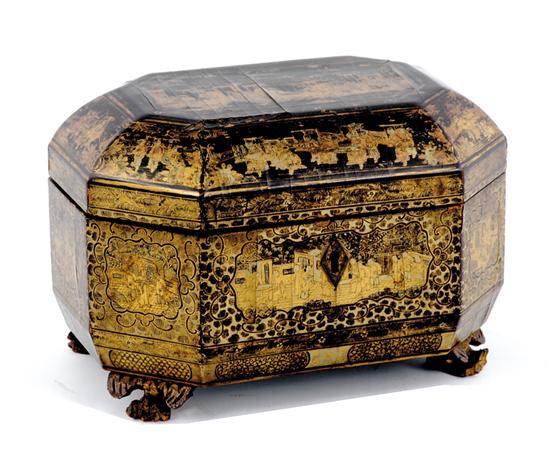 Appraisal: Chinese Export lacquered double tea caddy circa domed rectangular hinged