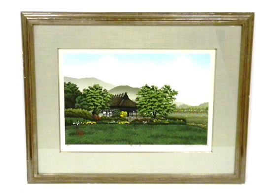 Appraisal: Japanese framed landscape print th C edition pencil signed and