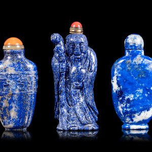 Appraisal: Three Lapis Lazuli Snuff Bottles TH- TH CENTURY the first