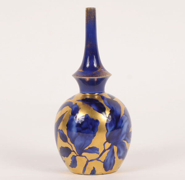 Appraisal: Flow blue vase decorated with iris floral in gilt cut-out