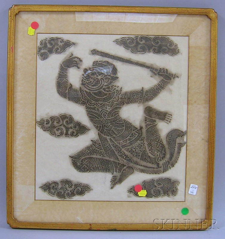 Appraisal: Framed Southeast Asian Brass Rubbing of an Immortal with Sword