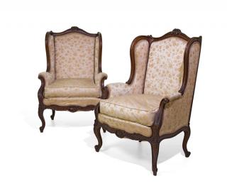 Appraisal: A PAIR OF LOUIS XV STYLE WALNUT ARMCHAIRS A PAIR