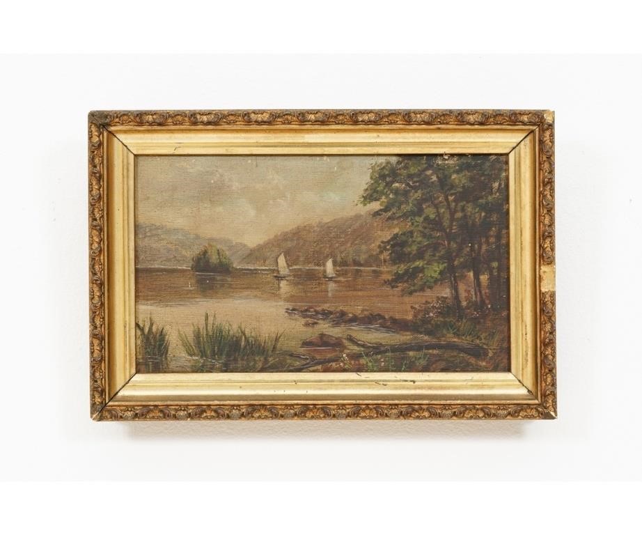 Appraisal: Oil on canvas Hudson River School of sailboats late th