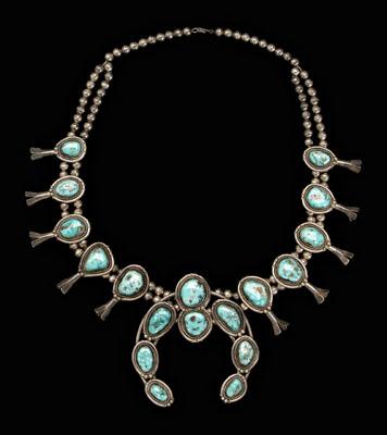 Appraisal: Navajo silver squash blossom necklace ten blossoms set with light