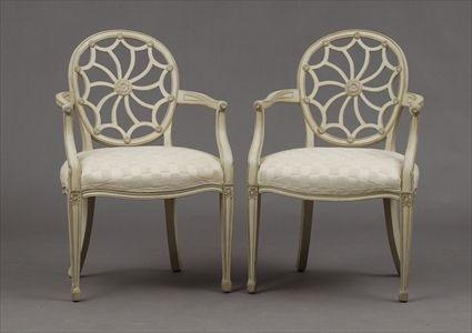 Appraisal: Pair of George III-Style Painted Wheel-Back Armchairs x in