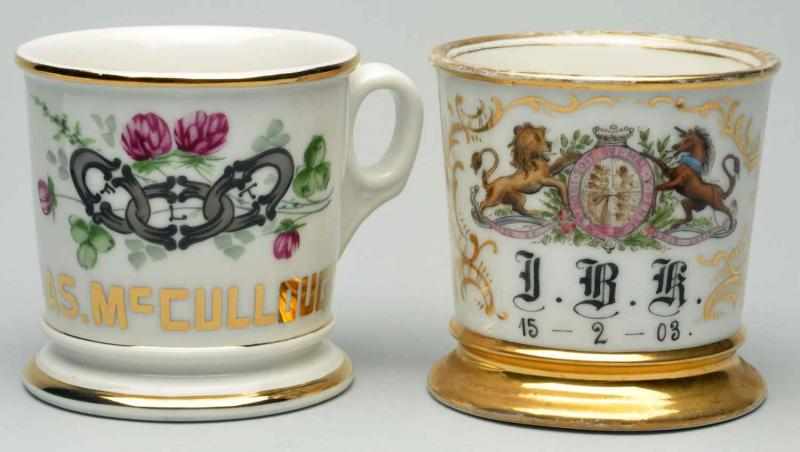 Appraisal: Lot of Fraternal Shaving Mugs Includes one with gilt name