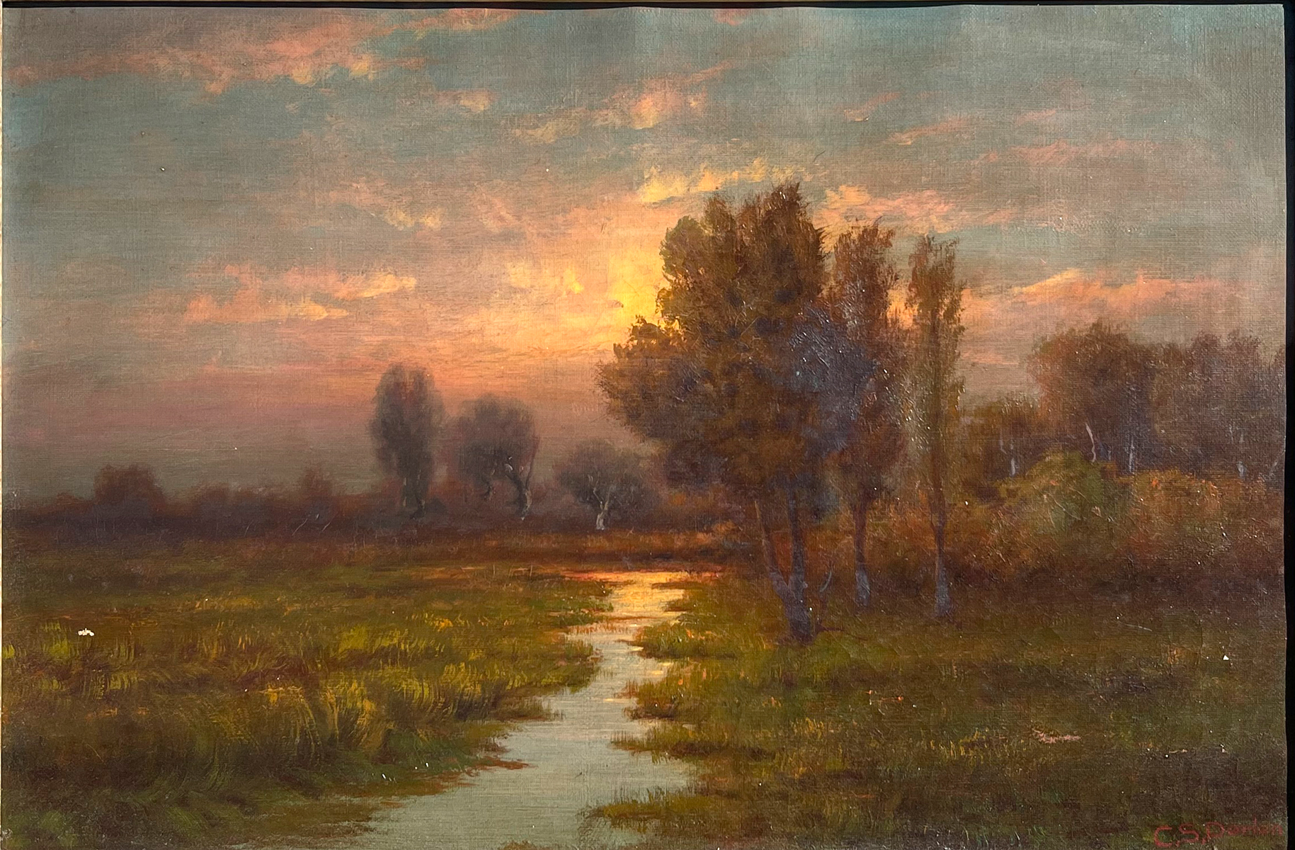 Appraisal: DORIAN Charles American - Sunset Meadow Landscape with Stream Oil