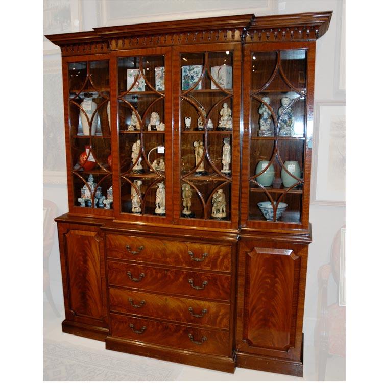 Appraisal: George III Style Mahogany Breakfront Bookcase Cabinet Height feet inches