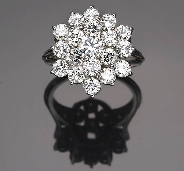 Appraisal: A diamond cluster ring estimated total diamond weight carats mounted