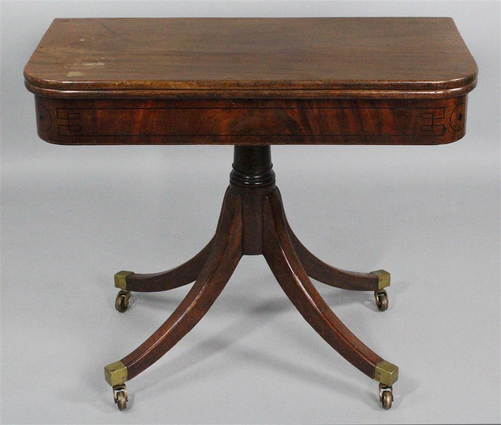 Appraisal: ENGLISH REGENCY INLAID MAHOGANY CARD TABLE with a hinged and