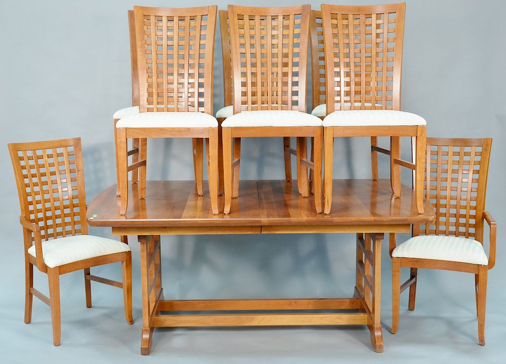 Appraisal: Nine piece cherry dining set with eight lattice back chairs