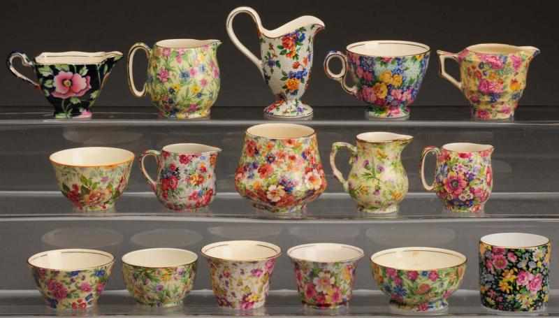 Appraisal: Lot of Assorted Chintz Floral Cups Creamers Many are signed