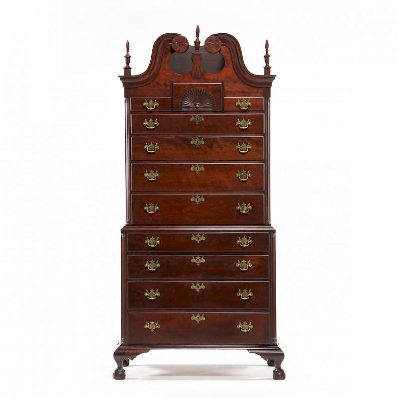 Appraisal: Custom Chippendale Style Bonnet Top Chest on Chest a fine