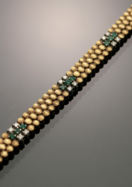 Appraisal: -Karat Yellow-Gold White-Gold Diamond and Emerald Bracelet Set with twenty-four