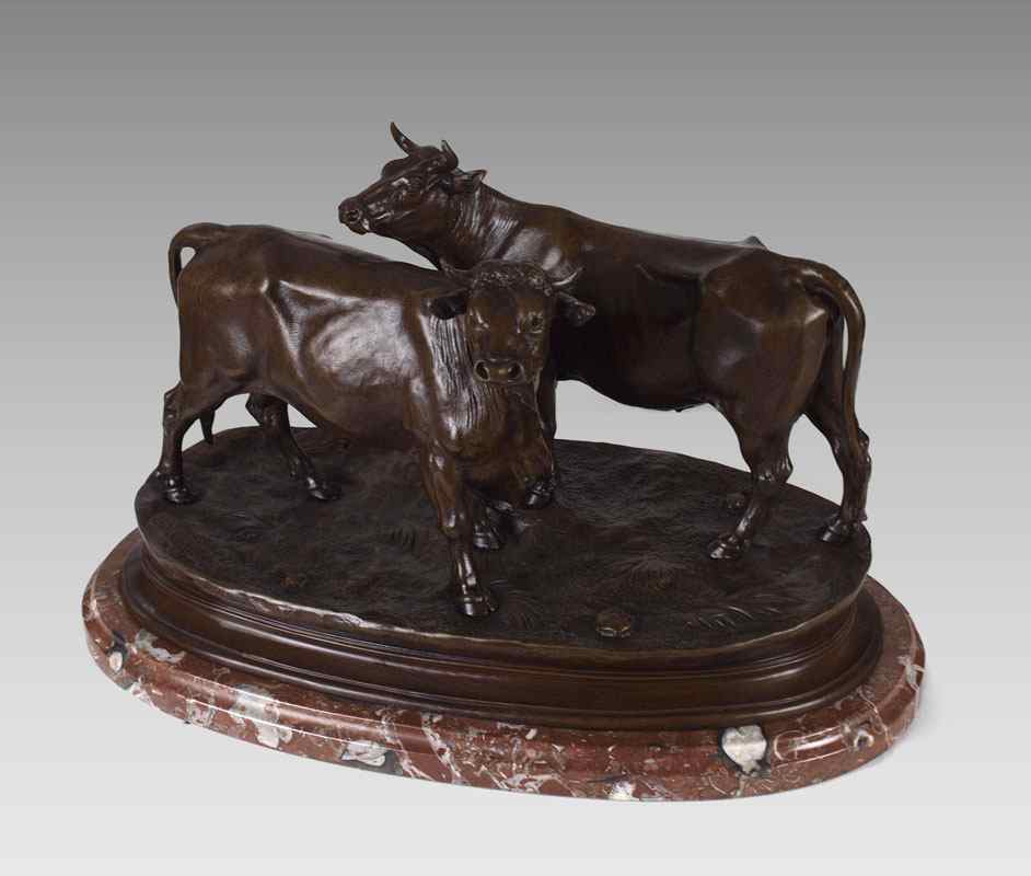 Appraisal: MOIGNIEZ Jules French - Two Cows Grazing Bronze ''h x