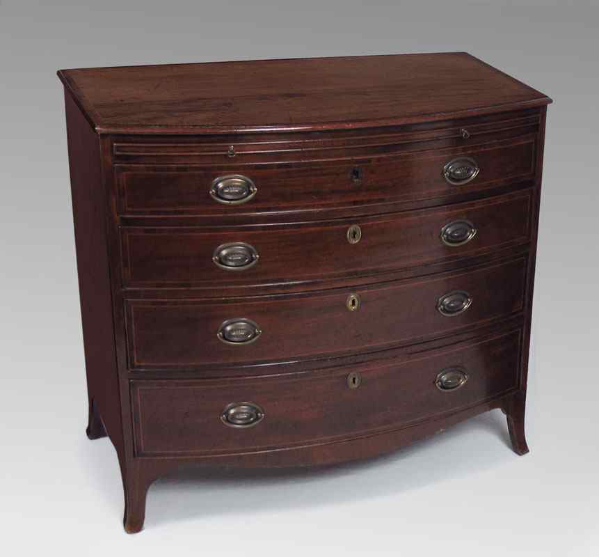 Appraisal: GEORGE III MAHOGANY DRAWER CHEST Ca Swell front banded mahogany