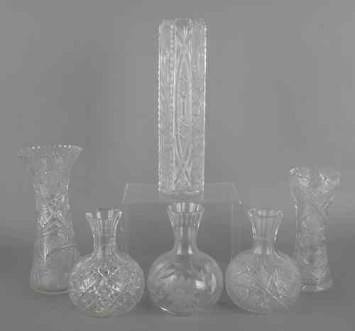 Appraisal: Six cut glass vases tallest -