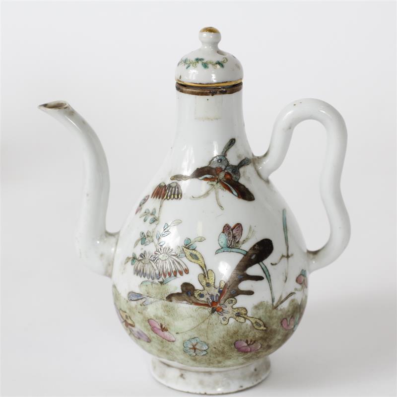 Appraisal: Antique Chinese Porcelain Famille Rose hand-painted teapot H x W