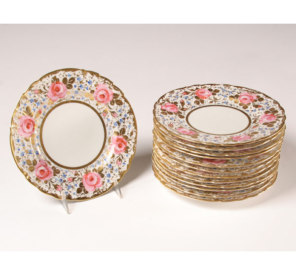 Appraisal: Saxe hand painted plates profuse floral and gilt decoration th